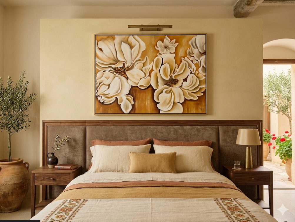 Quadro Fiori Bianchi su Sfondo Giallo