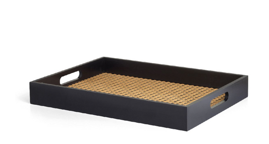 Rattan — Vassoio in Rattan e Legno Nero 40x30xh5 cm