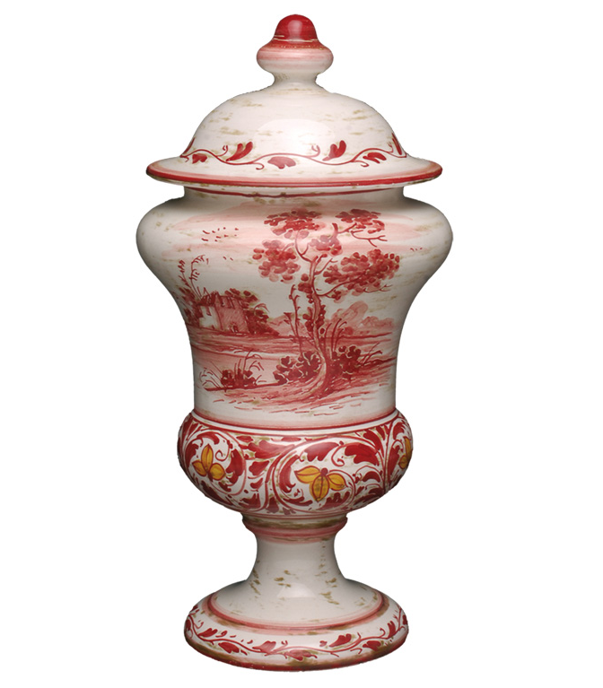 Vaso farmacia in ceramica decoro "Paesaggio Rosso"