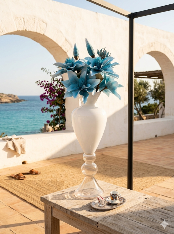 Portafiori Alto in Vetro Bianco – Gemi Glass