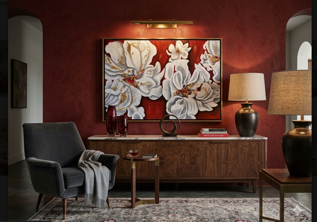 Quadro Fiori Bianchi su Sfondo Rosso