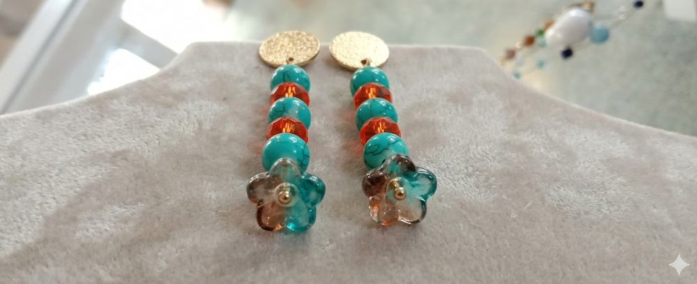 Orecchini Fiore Arancio e Turchese – Pietre e Cristalli Fatti a Mano