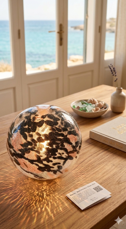 Lampada Sfera – Vetro con Gocce Nere e Rame L’OcaNera