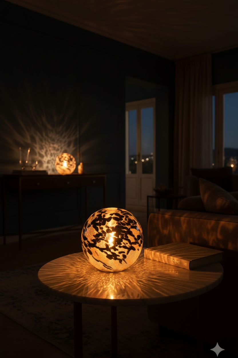 Lampada Sfera L'OcaNera – ambientazione notturna elegante